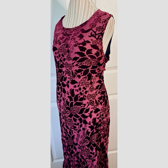 APRIL CORNELL Burgundy Silk Velvet Burnout Ruffled Y2K Maxi Dress XL - Picture 3 of 7